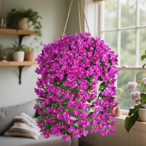 Artificial Bougainvillea Flowers Plants for Outdoors Decoration, 2 Pcs Faux Silk Hanging Flowers Long Trailing Fake Vines for Front Door Porch Planter Balcony Patio Summer Spring Home Decor, Fuchsia - color: Fuchsia