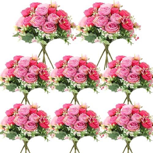 Geosar 8 Bundles Artificial Peonies Flowers Fake Silk Peony Bouquet Faux Peonies Flowers Bulk for Decoration Vase Floral Arrangements Wedding Party Table (Rose Pink,Light Pink) - color: Rose Pink, Light Pink