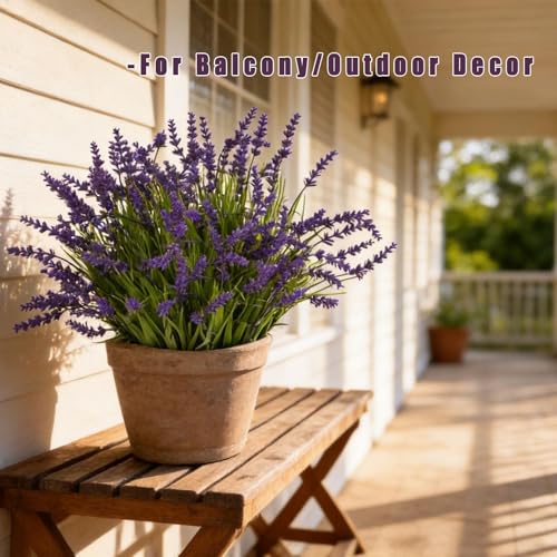 18 Pack Purple Artificial Lavender Flowers, UV Resistant Outdoor Faux Plants - Realistic Fake Greenery Stems for Outdoor Decor, Garden Arrangements Planters Decoration (Purple - color: Purple-18