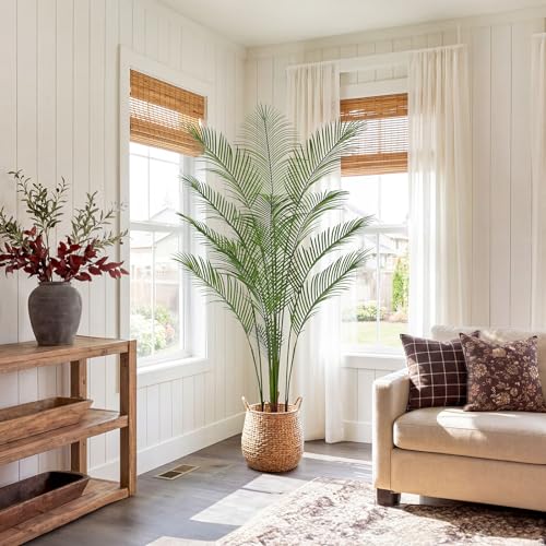 Artificial Palm Tree 6FT Tall Faux Palm Tree Indoor Fake Plants Faux Tropical Plant, UV Resistant & Maintenance Free Indoor/Outdoor Fake Tree in Pot for Home Office Living Room Patio Decor - style: 6FT Fine Leaved