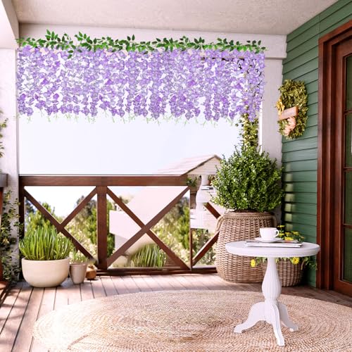 ZINHO 60 Branches Wisteria Hanging Flowers, Artificial Wisteria Flowers Garland for Wedding Arch Ceremony Party Garden Home Backdrop Decor (Purple White) - color: Purple White