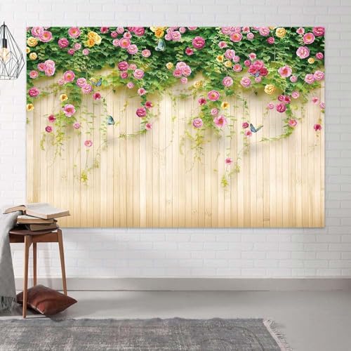 Floral Backdrop 3D Rosemary Flower with Butterfly, Pink, 10x8 Feet, Vinyl with Fabric, Indoor/Outdoor, Wedding/Birthday Party Decoration - color: pink, size: 6X4