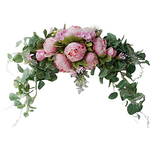 H&S BRIDAL Wedding Arch Flowers, 30 Inch Rustic Artificial Floral Swag for Door Lintel, Green Leaves Rose Peony Sunflowers Table Centerpieces Home Decoration - color: Pink2