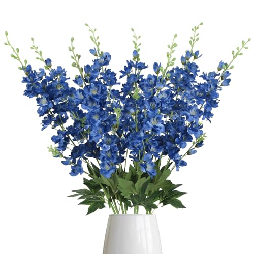 Blue Delphinium Artificial Flowers,8PCS Faux Delphinium Bulk 33.5'' Long Stem Larkspur Silk Flowers for Tall Vase Table Centerpieces Wedding Home Garden Decor(Navy Blue) - color: Navy Blue