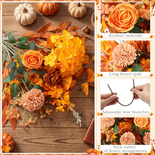 Suncalla 36 Pcs Caramel Artificial Flowers Bouquet Set 8 Kind Faux Delphinium Rose Peony Chrysanthemum Hydrangea Baby's Breath Florals with Greenery Long Stem for Wedding Table Vase Decor - color: Caramel