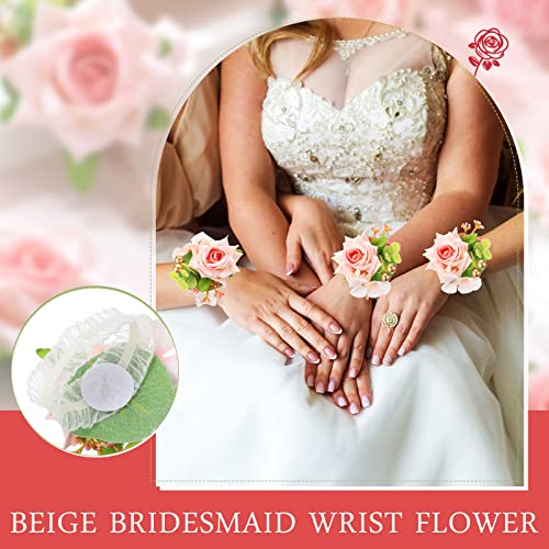 Sherr 20 Pcs Pink Rose Wrist Corsage and Boutonnier Set Wedding Flower Corsage Wristlet Band Bracelet Bridegroom Men's Boutonniere Wristlet Hand Flower for Wedding Bouquets Supplies - color: Pink