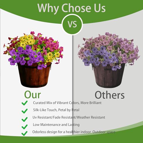 10 Bundles Spring Artificial Flowers for Outdoor,UV Resistant Fade Proof Outdoor Fake Flowers, No Maintenance Needed for Porch, Yard, Garden Decor-Fully Enjoy Your Free Time - color: 3purple+3red+2rosy+2yellow