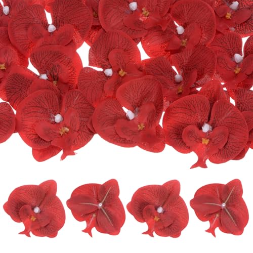 M METERXITY 20-Pack Artificial Orchid Flower Heads, Silk Faux Butterfly Flowers Head for Wedding/Bouquet/Bridal/Party Decor, Fake Phalaenopsis Petals Bulk [2.76 Inch, Red] - color: Red, size: 2.76 Inch