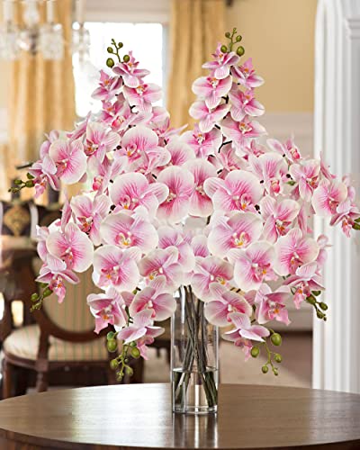 DILATATA 4 Pcs Artificial Orchids Stems with 9 Large Flowers Real Touch Phalaenopsis Orchids Flowers Fake Flower Branches 31.5" Tall for Home Arrangement -Pink Orchid - color: Pink #24