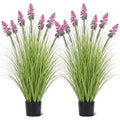 Jexine 2 Pieces 4 ft Artificial Tall Grass Plants Outdoor with Purple Cockscomb Flower Tall Artificial Grass Green Onions Plant Potted for Housewarming Gift House Garden Lobby Outdoor - color: Purple Cockscomb Flower