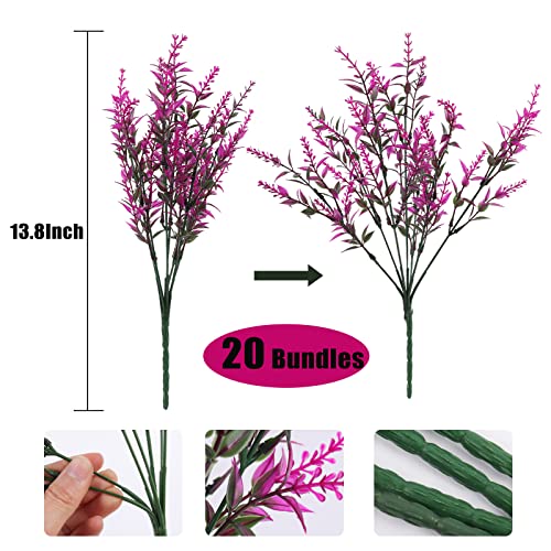 20 Bundles Artificial Flowers for Outdoor Decoration, Spring Decoration UV Resistant Faux Outdoor Plastic Greenery Shrubs Plants Artificial Fake Flowers Hanging Planter Home Garden Decor(Fuchsia) - color: Fuchsia, size: 20 Bundles