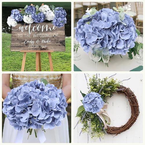 AVIVIHO 65pcs Fake Flowers Dusty Blue Hydrangea Artificial Flowers Bulk (Not Squished, No Steaming Need) Silk Flowers with Stems for Wedding Decor,Home,Baby Shower,Table Centerpieces Decoration - color: Dusty Blue, size: Medium