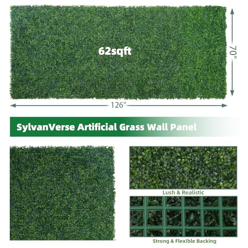 Artificial Boxwood Roll, 71x126 in(62 sqft) UV-Anti Faux Ivy Hedge Grass Wall Panels for Patio and Balcony Privacy, Fake Greenery Backdrop Decor for Fence, Garden, Backyard - size: 71x126inch