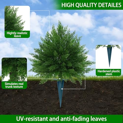 Yangrass 1PCS Artificial Cypress Topiary Ball Trees with Spike, 23" Fake Bushes Faux Evergreen for Outdoor Planters, Artificial Cedar Shrubs UV Resistant for Outdoor Indoor Front Porch Garden - color: Cedar