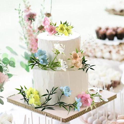 20pcs Artificial Flower Cake Toppers 3D Colorful Wild Flowers Branch Cake Ornements for Wildflower Spring Baby Shower Birthday Wedding Anniversary Bridal Shower Engagement Party Decoration Supplies - color: Pink 3