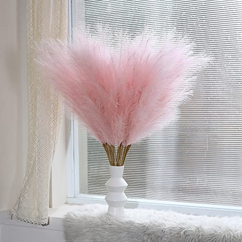 8 Pcs 45 inch Tall Faux Pampas Grass Decor, Large Artificial Pink Pompous Grass Bulk, Long Fake Pompas for Floor Vase Filler, Wedding, Baby Shower, Home and Boho Decor (Pink) - color: Light Pink