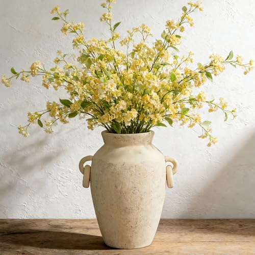 Ceramic Flower Vase with Handles, 9.3 Inch Tall Rustic Pottery Vase, Decorative Terracotta Vase for Home Decor, Living Room, Entryway, Table, Mantel, Shelf - color: 9.3"h-off White