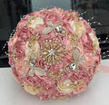 Handmade Wedding Flowers Bouquet Round Holding Bridal Bouquet Artificial Satin Roses Bunch for Bride Bridesmaid Wedding Quinceanera - color: Blush Pink, Light Salmon & Cream, size: Small (Dia. 7.5"/19cm)