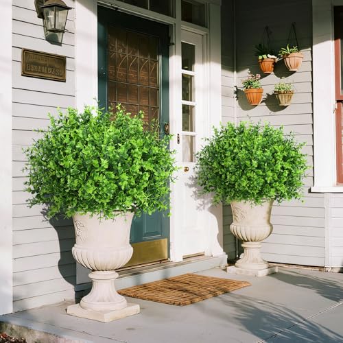 Roberly 24 Bundles Artificial Greenery Stems, UV Resistant Eucalyptus Fake Plants Outdoor Shrubs Greenery Plastic Plants for Garden Porch Window Box Farmhouse Indoor Home Office Decor, Green - color: Green