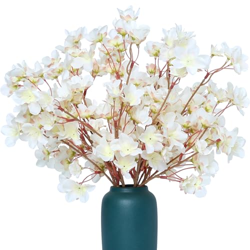 SITUMEIZI 6Pcs Artificial Cherry Blossom Branches Decor Fake Flowers Silk Spring Faux Flowers 16" Bouquet for Home Wedding Bedroom Japanese Decoration DIY Table Centerpiece Arrangement(Ivory White) - color: 6pcs-ivory White, size: 16 Inches