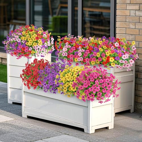 20 Bundles Artificial Flowers for Outdoors Decoration Fake Silk Flowers UV Resistant Faux Plants Artificial Daisy Eucalyptus for Spring Summer Garden Yard Porch Window Home Decor, Mix Colors - color: Multi Color