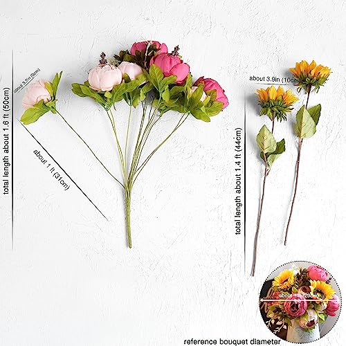 FiveSeasonStuff ''Country Cottage'' Silk Pink Peonies and Sunflowers Mix Flower Bouquet Artificial Flowers