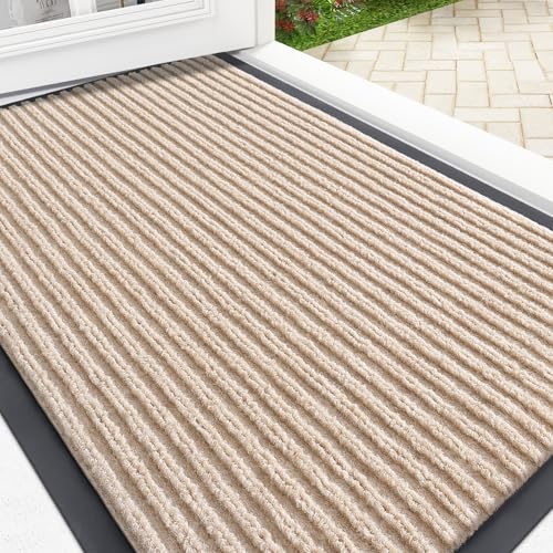 OLANLY Front Door Mat Indoor Outdoor Entrance, Waterproof Heavy Duty Doormat, Fade Resistant, Low Profile, Easy Clean Patio Porch Welcome Floor Mats for Entry, 29.5x17, Beige - color: Beige, size: 29.5" X 17"