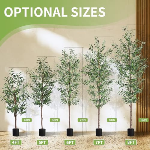 Artificial Olive Tree, 6FT Tall Faux Olive Trees 72in Outdoor Fake Potted Silk Plant with Trunk and Realistic 648 Leaves and 24 Fruits for Modern Office Home Decor Indoor（1pack） - color: 1pack, size: 6ft