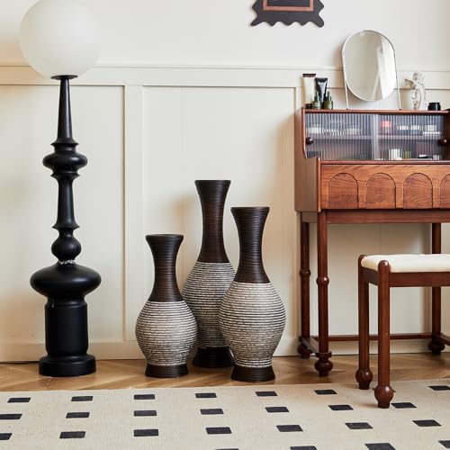 Floor PVC Decorated Vases Set of 3 for Gorgeous Home Decoration Large Classic PVC Vases 20in/24in/28in Height(Brown+White) - color: Brown+white