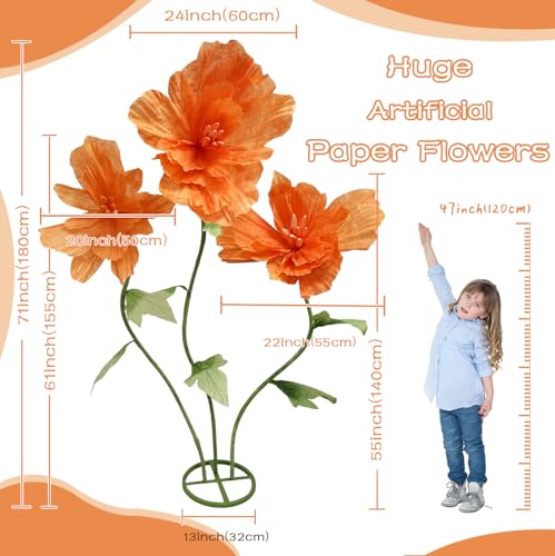 Giant Artificial Paper Flowers Decorations, Huge Realistic Faux Flower Large Wedding Reception Backdrop Home Office Indoor Outdoor Event Party Banquet Background Decor Photographic Props, Orange - color: Champagne