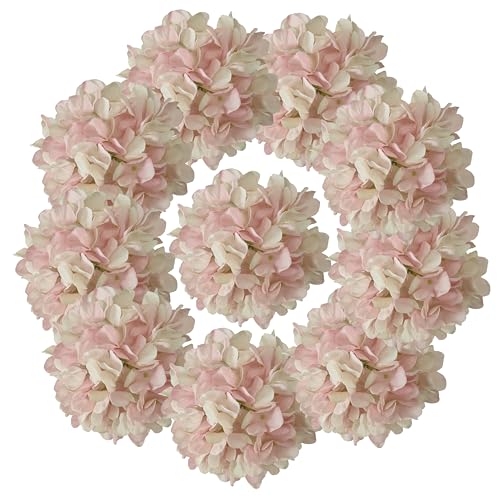 7.1'' Pink Hydrangea Artificial Flowers,10 Pcs Artificial Silk Hydrangea Heads,81 Petals Faux Hydrangea Flowers Heads with Stems for Home Wedding Baby Shower Decor(Pink) - color: Pink
