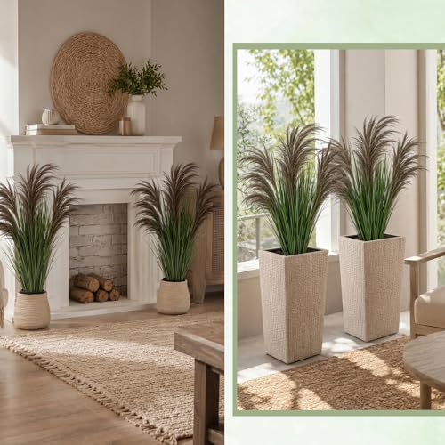 Jexine 2 Pcs Pampas Grass Potted Plants 3 ft Tall Artificial Grass Potted Artificial Greenery Floor Plants Tall in Pot for Housewarming Gift House Garden Bathroom Lobby Outdoor Decoration (Greeny) - color: Greeny, size: 3 ft