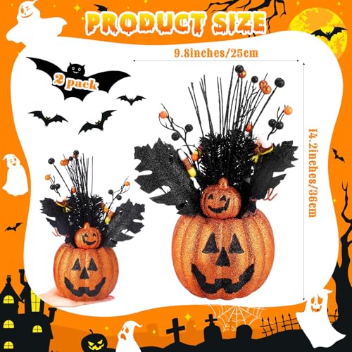 Giegxin 2 Pack Halloween Table Centerpieces Decorations 14'' x 10'' Artificial Flowers Pumpkin with Berries Jack O Lantern Tabletop for Home Kitchen Indoor Outdoor Haunted Party Holiday - style: Orange Pumpkin
