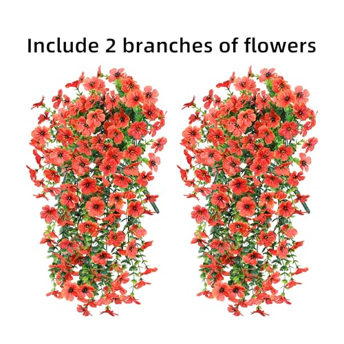 INSPRING Fall Fake Mums Artificial Flowers Hanging Decoration for Outdoors, 2Pcs Orange Daisy with Autumn Eucalyptus Leaves, Realistic Plants Decor, Silk Flower for Porch Patio Balcony Planter Yard - color: Orange