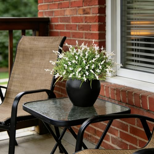 Hrobek Outdoor Faux Plants UV Resistant - 12 Bouquets Realistic Artificial Monkey Grass Greenery for Patio Garden Front Porch Decor Weatherproof Fake Plants for Outside - color: White