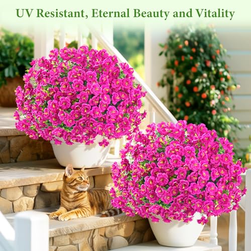 MARTINE MALL 12 Bundles Look Real Artificial Flowers for Outdoors, Realistic Fake Outdoor Flowers, UV Resistant Silk Flowers for Outside Faux Flowers Plants for Outdoor planters Porch, Fushia - color: Fushia, size: 12 Bundles