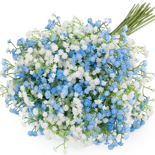 N&T NIETING Babys Breath Flowers,15Pcs Fake Gypsophila Plants Artificial Blue White Baby Breath Flowers Bulk for Wedding Bouquets Party Home Garden Decoration, Blue & White - color: Blue & White, size: 15pcs-Standard