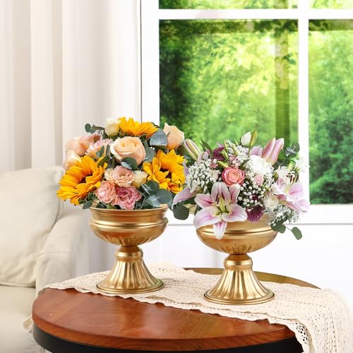 MCMCNCUIU Gold Vases for Centerpieces, Set of 12 Vintage Urn Vase, Small Pedestal Vases for Wedding Centerpieces, Gold Metal Vase for Wedding Table, Party, Home, Anniversary Decoration, 6.6 Inches - color: Gold, size: Urn-12Pcs
