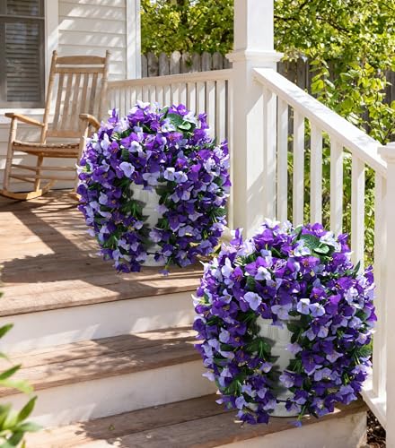 Faux Bougainvillea Artificial Flowers Plants for Outdoor Outside Decoration, 2pcs Fake Flowers Silk Long Trailing Vines UV Resistant Realistic Faux Flowers for Front Door Porch Planter Urn Yard, Mix - color: Light Purple + Dark Purple
