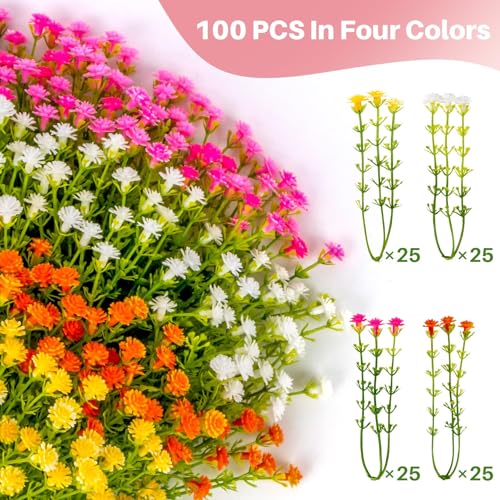 RAINFLOW Baby Breath Flowers Artificial Bulk - 100PCS Mini Flowers for Decoration Scrapbook Supplies Flower Garland Wedding Decorations for Reception Bouquet Accessories Home Decor Multicolor 3.74In - color: Multi Color, size: 100 PCS
