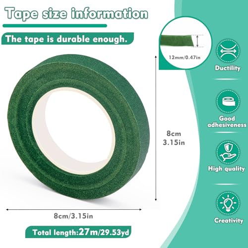 Floral Tape 1/2inch Flower Tape, Flower Tape for Bouquet Stem Wrap Floral Arranging Craft Projects Corsages, Wedding Bouquet - color: Dark Green