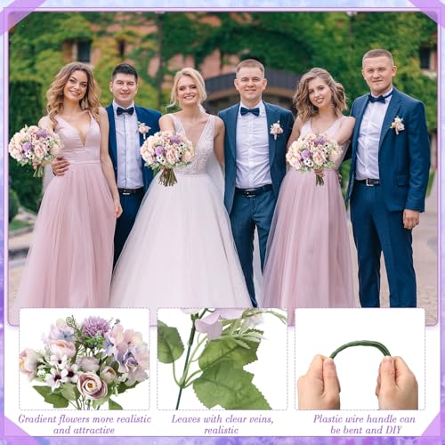 Tigeen Peonies Artificial Flowers Faux Roses Silk Flowers Hydrangea Artificial Bouquet for Wedding Table Centerpiece Floral Vase Home Office Bridal Decor(Purple,Pink,12 Bundles) - color: Purple,pink