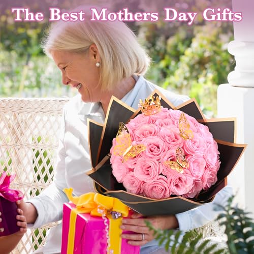 Waipfaru Pink Glitter Roses Bouquet, DIY Flowers Bouquet, Birthday Gifts for Women Mom Grandma Wife Girlfriend, 36 Pcs Fake Rose for Valentines, Mothers Day, Anniversary, Graduation Gifts - color: Pink, size: 36pcs