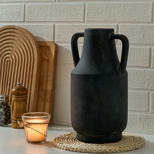 SIDUCAL Ceramic Rustic Flower Vase with Handles | 12 inch Tall Vase for Farmhouse Home Table Centerpieces, Large Decorative Terracotta Vases for Home Decor, Living Room,Shelf Decor, Black Bronze - color: 112-black Bronze