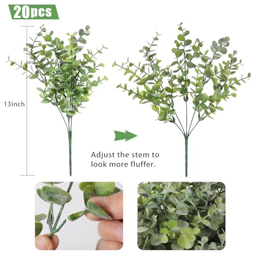 RECUTMS 20 Bundles Faux Eucalyptus Stem Artificial Plant Faux Greenery for Outdoor Planters Boxwood Bushes for Spring Summer Vase Centerpiece Indoor Graduation Party Wedding Decor(Dusty Green) - color: Dusty Green, size: 20 Pcs