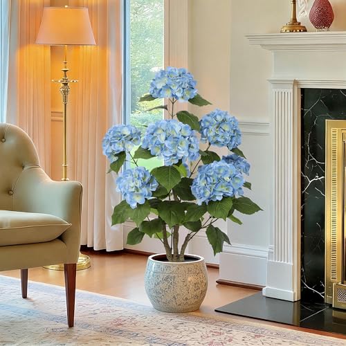 Nafresh 3FT Real Touch Faux Hydrangea Tree Outdoor, 2 Pack Blue Hydrangea Tree Artificial with Vibrant Blooms, Faux Hydrangea Bush for Indoor Outdoor Home Front Porch Pation Decor - color: Blue, size: 3ft