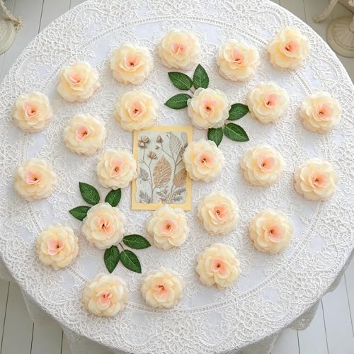 50 Pcs Rose Flower Head, Artificial Flowers Bulk for DIY Crafts, 3in Fake Rose Silk Flower Head wit Stem, Faux Flowers for Decoration, Wedding Home Party Decor Garland Decor (50, Champagne) - color: Champagne