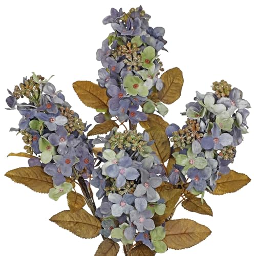 GnFlus Fake Fall Flowers Artificial Silk Dried Hydrangea with Seed Artificial Fall Flowers Dried Florals Bouquet Autumn Decorations for Office and Home (4 PCS) (Blue) - color: Hydrangea - Blue