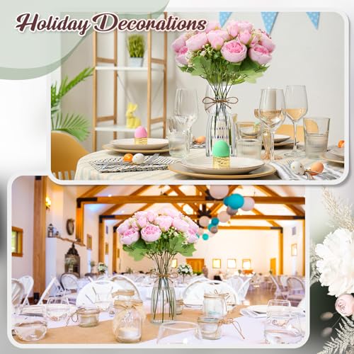 Thiccywoov 19 Pack Artificial Peony Flowers with Vase Bulk, 12 Bundles Faux Peony Bouquet 6 Vase with 1 Rope Silk Flower Arrangement Wedding Table Centerpiece for Wedding Bridal Shower(Hot Pink) - color: Hot Pink