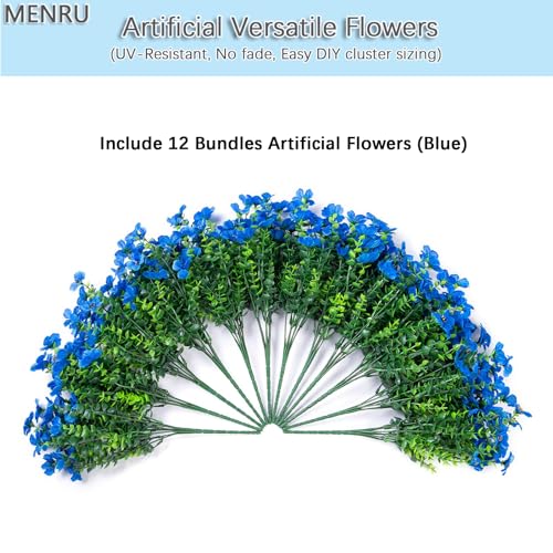 12 Bundles Artificial Flowers for Outdoor UV Resistant and Realistic, Faux Daisy Fake Flowers with Eucalyptus Leaves for Porch, Patio, Planter, Window Box, Home, Garden Decor - color: Blue